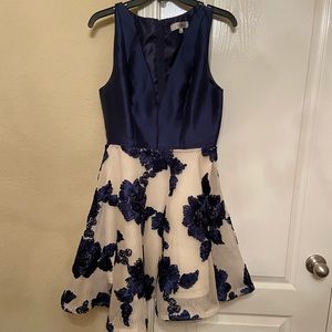 Navy floral dress, gives wonderful shape